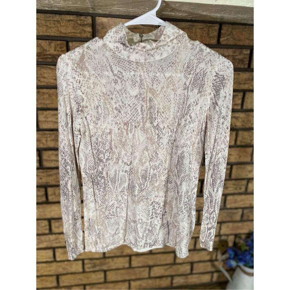 Chicos Snake Print Zip Back Turtleneck